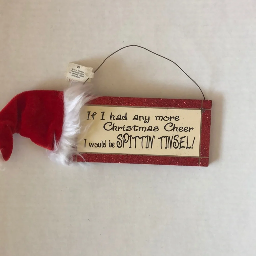 🌵3/$15 sparkly novelty ornament sign with Santa hat (see description)